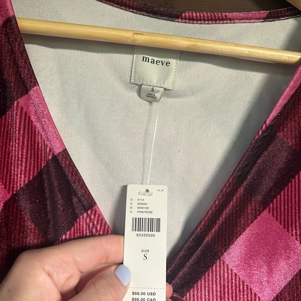NWT Anthropologie Maeve Checkered Pink Shirt with Puff Sleeves Size S - Picture 5 of 5